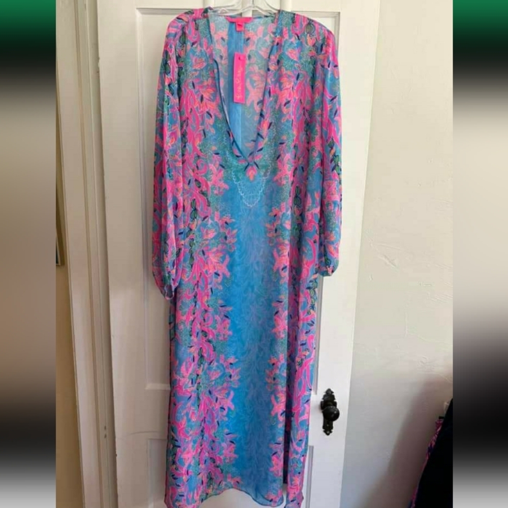 Lilly Pulitzer Seaweed Samba Long Sleeved Maxi Coverup nwt L/XL